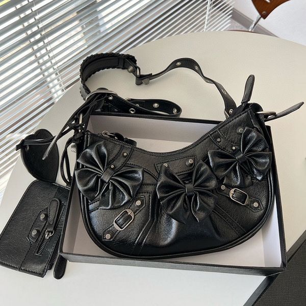

fashion shoulder bag retro womens bag solid color bow design outdoor handbag