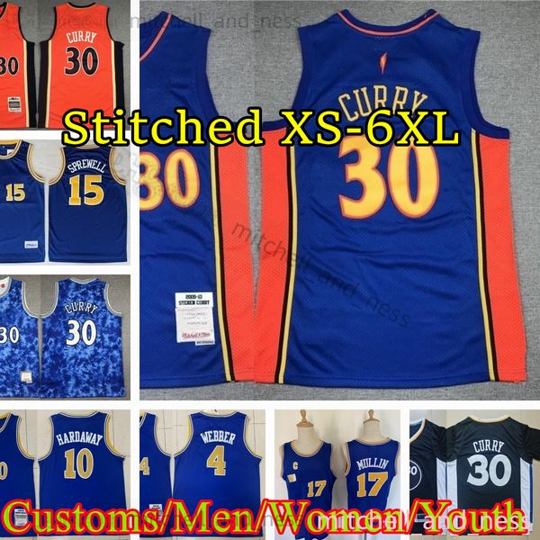 

mitchell and ness stephen 30 curry custom xs-6xl retro stitched basketball jerseys tim 10 hardaway chris 4 webber latrell 15 sprewell chris, Black;red