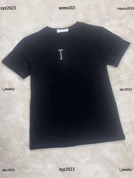 

women designer t-shirt fashion metal letter decoration tees multi color optional short sleeve summer round neck classics june15, White