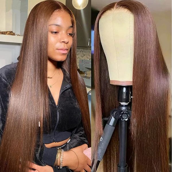 

brown straight lace front human hair wigs for women brazilian 13x6 360 hd full lace frontal wig human hair, Black;brown