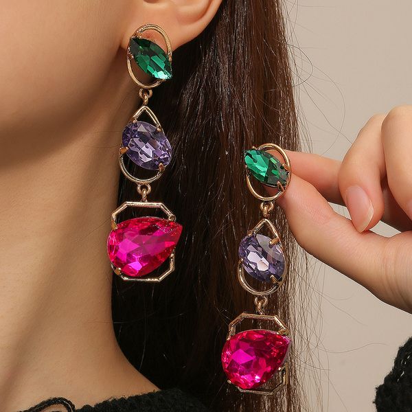 

diamonded earrings elegant and elegant style long style gem tassel earrings female exaggerated contrast multi cut earrings, Silver