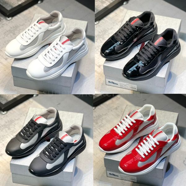

Running Shoes Designer Men Trainers America Cup Sneakers Leather Flat Trainers Black White Red Mesh Lace-up Casual Shoes, 2_color