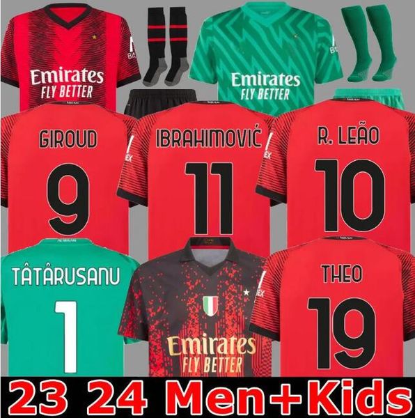 

23 24 giroud ac fans player soccer jerseys 4th ibrahimovic suit paqueta romagnoli brahim 2023 2024 theo milans football shirt hernandez mail, Black;yellow