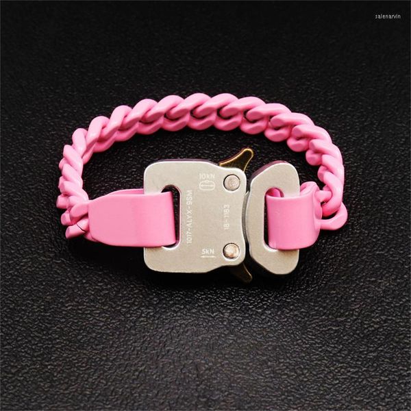 

chains 1017 alyx 9sm bracelet lacquer baking function latch pink size: 22 19 0.8, Silver
