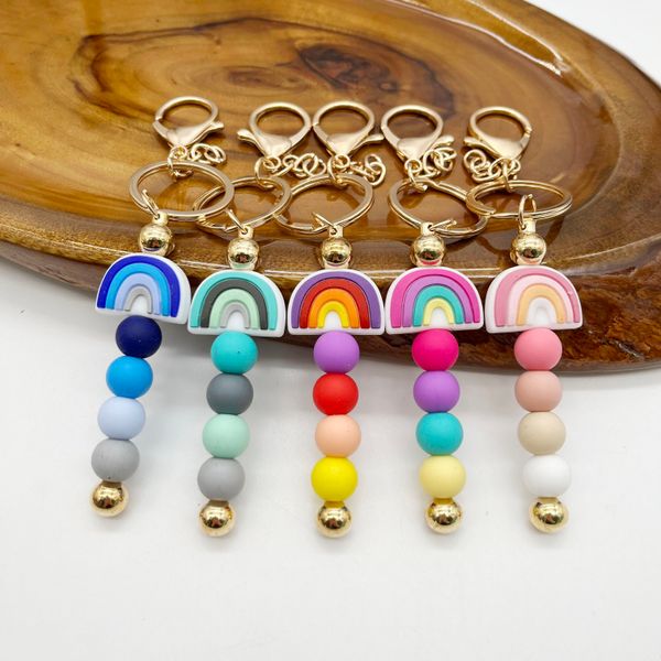 

foreign trade silicone rainbow beads keychain creative mobile phone chain bag hanging accessories, Silver