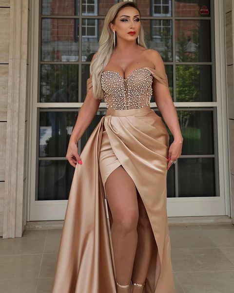 

2023 aso ebi champagne sheath prom dress pearls beaded evening formal party second reception birthday bridesmaid engagement gowns dresses ro, Black