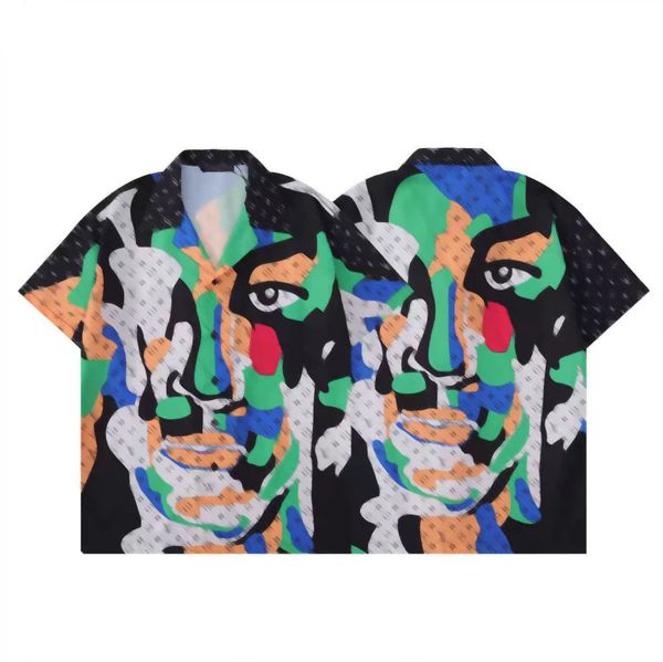 

luxury designer shirt men's fashion geometric printing bowling shirt hawaiian flower casual shirt men's slim fit short sleeve, White;black