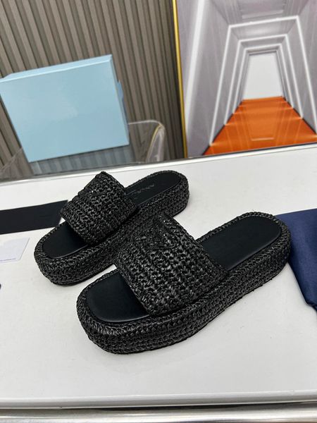 

designers sandals for men women fashion classic floral brocade slides flats leather rubber heatshoes platform 0609, Black