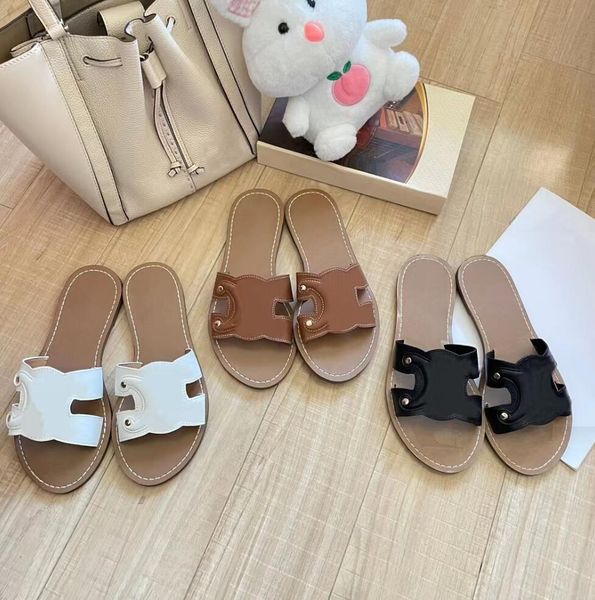 

new style flat slipper classic printing women slipper cattlehide leisure women sandbeach slipper fashion leisure slipper sandal, Black