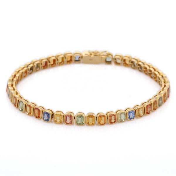 

handmade natural multi sapphire tennis bracelet 18k fine yellow gold gemstone wholesale custom jewelry for men women, Silver