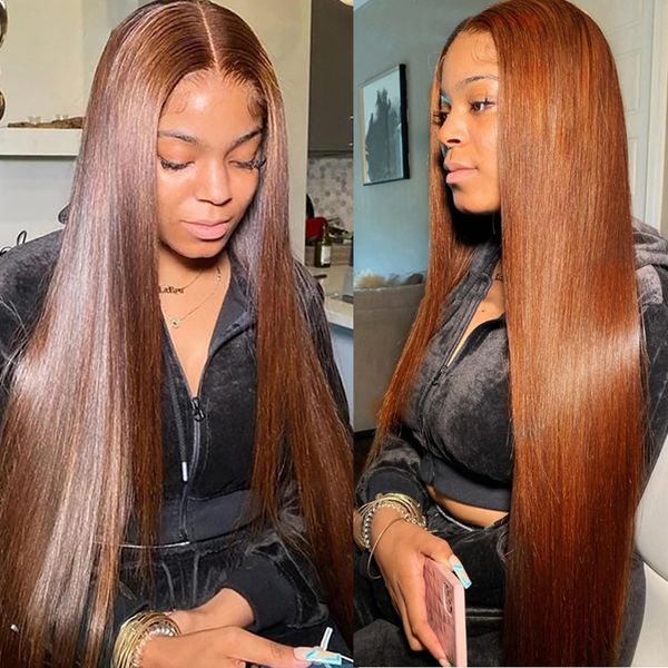 

brown wig transparent lace frontal human hair wigs colored straight lace front wig for women brown lace front wig, Black;brown