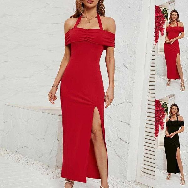 

summer cold shoulder elegant halter long dress for empire women, Black;gray
