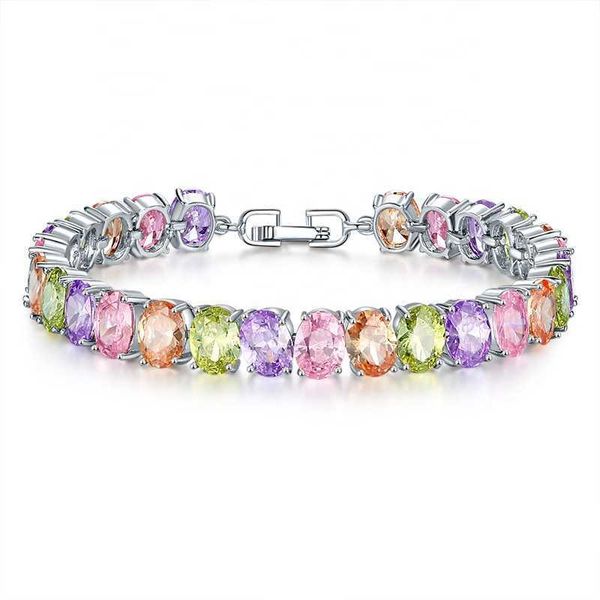 

sale fashion colorful rainbow cz stones silver tennis bracelet