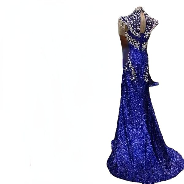 

royal blue high neck mermaid evening gowns party elegant for women crystal sequined red carpet celebrity formal dress, Black;red