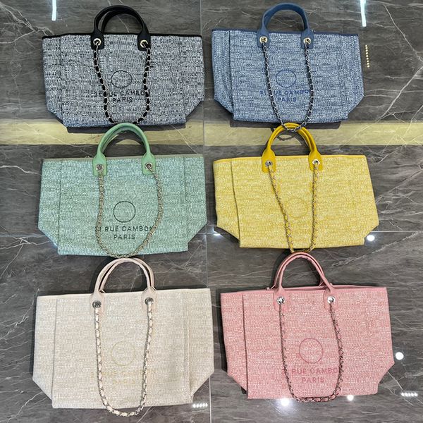 

size 37x31cm classic designer channel chain beach women bags nylon clutchs handbags tote bag luxury knitting purse large capacity daily canv
