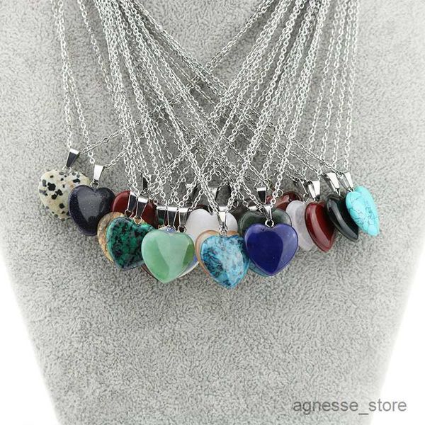 

pendant necklaces fashion natural stone hexagonal prism heart necklace for women turquoise pendant necklace with chain r230615, Silver