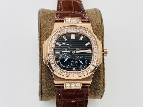 

pff v5 5724 luxury sport mens watches date power reserve moonphase display 18k rose gold diamond wristwatch sapphire crystal water resistant, Slivery;brown