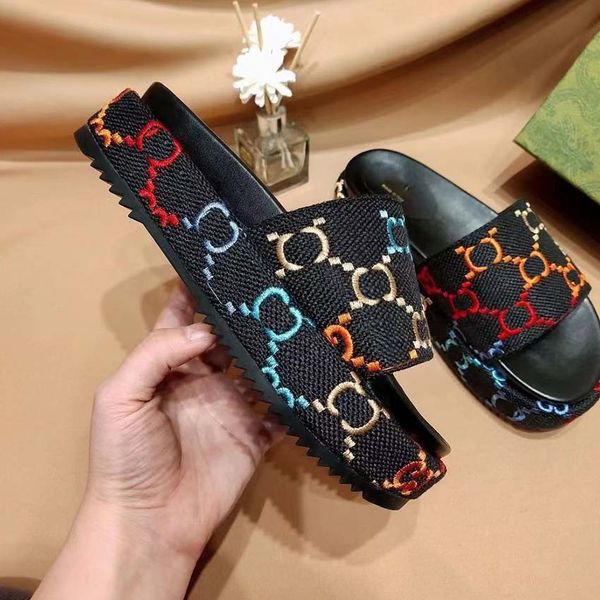 

woman slippers fashion sandals beach thick bottom slipper luxury designer platform alphabet lady leather flat slides, Black