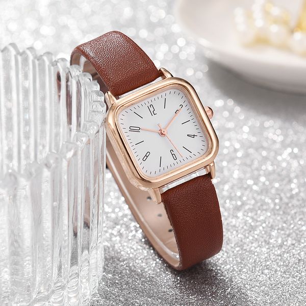 

hbp fashion square bezel luxury ladies watches arabic numeral dial leather strap designer watch casual business wristwatches, Slivery;brown