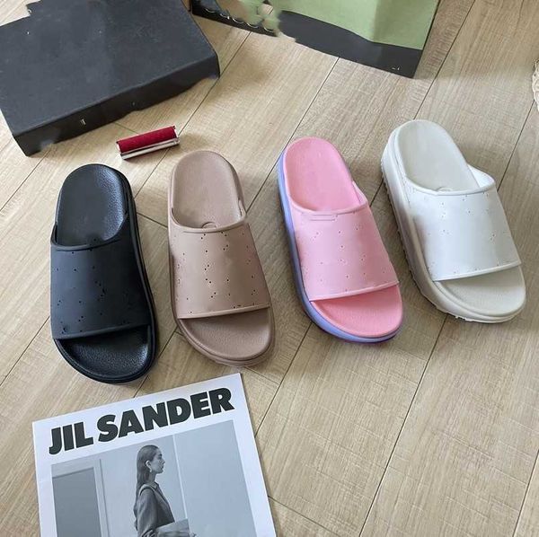 

2023 brand perforated slippers double g men women platform sandals 5cm wedge rubber cut-out slide summer fashion beach pool slides flats spo, Black