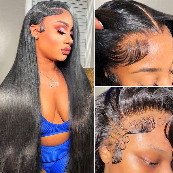 

32inch lace frontal wig human hair 13x6 lace front wigs pre plucked 180% lace frontal wig lace closure wig, Black;brown