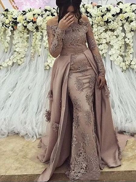 

dubai lace arabic mermaid evening dresses sheer long sleeves tulle applique beaded formal prom party gowns celebrity dresse custom made, Black;red