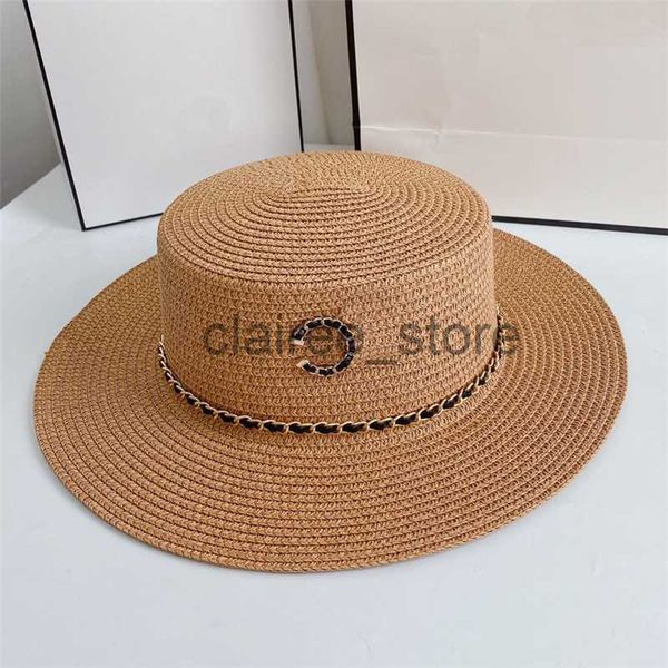 

wide brim hats summer womens designer straw hat fashion designers sunhat for woman man brand chain flat bucket hats casquette grass braid su, Blue;gray