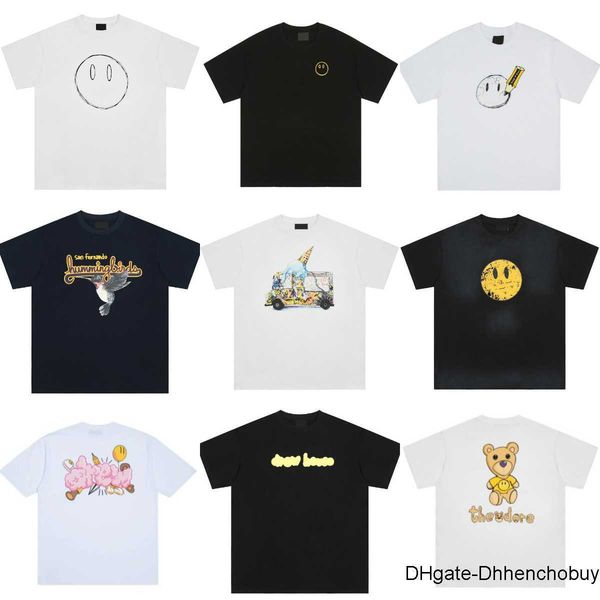 

drew short basic t shirt for men and women couple tees smiley face printing oversize version star sleeve fashion trendy design t-shirt arez, White;black