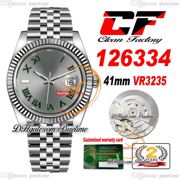 

clean cf date 41mm 126334 vr3235 automatic mens watch gray dial green roman 904l jubileesteel bracelet same serial card super edition pureti, Slivery;brown