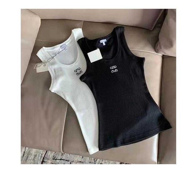 

womes designer tank crop r camis anagram embroidered cotton-blend tank shorts t shirts yoga suit knitted fitness sports ladies tees 524, White