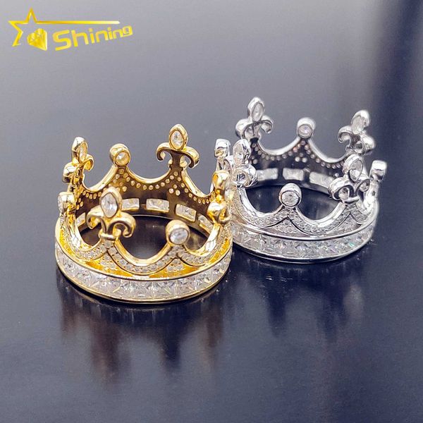 

iced out silver hip hop moissanite rings crown design engagement diamond ring
