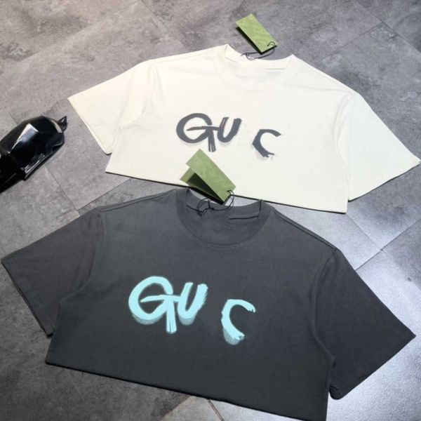 

2023 summer new high edition gu loose simple versatile letter couple round neck short sleeve t-shirt, White