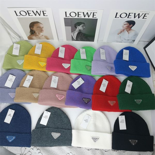 

designer hats men's and women's beanie fall/winter thermal knit hats men women pink red black classic style with box ppdda triangl, Blue;gray