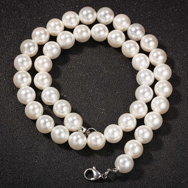

2023 new arrival hip hop jewelry 8mm 10m pearl choker necklace for women miami pearl necklace chain, Silver