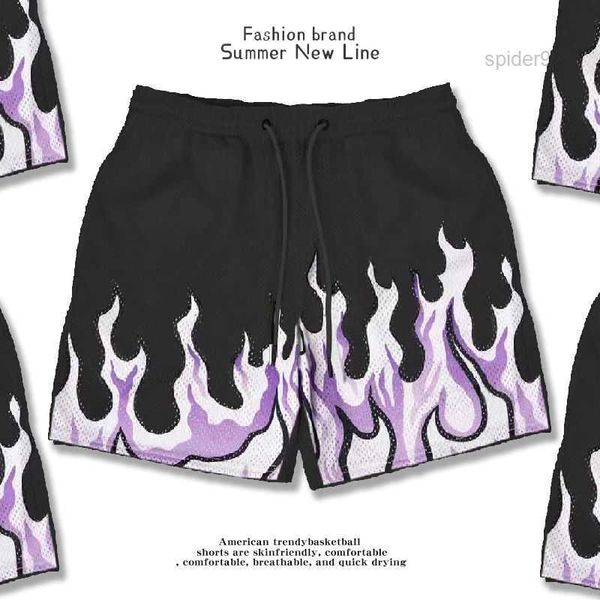 

european trend flame branded shorts casual loose quarter pants with breathable and quick drying sports basketball training in style short 4, White;black