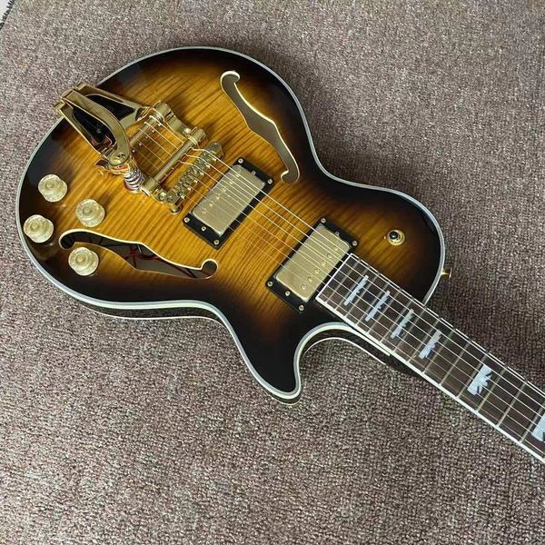 

custom f hollow body tiger flame jazz electric guitar with vibrato system