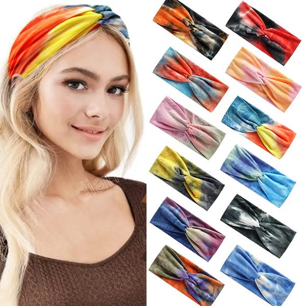 

women tie-dye print elastic hair bands yoga headband fashion turban makeup hair hoop vintag headwrap hair accessories, Silver