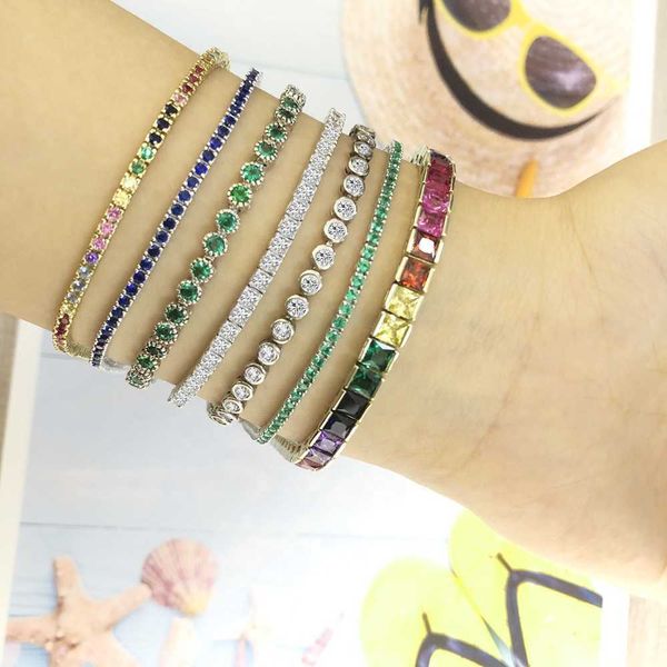 

plated jewelry colorful chain women tennis bracelets gold rainbow custom 925 sterling silver cubic zirconia 5a cz 14k 18k zircon