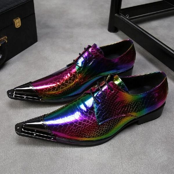 

spring t stage shoes for men fashion gold metal toe slip on wedding dress shoes gentlemen plus size 38-46, Black