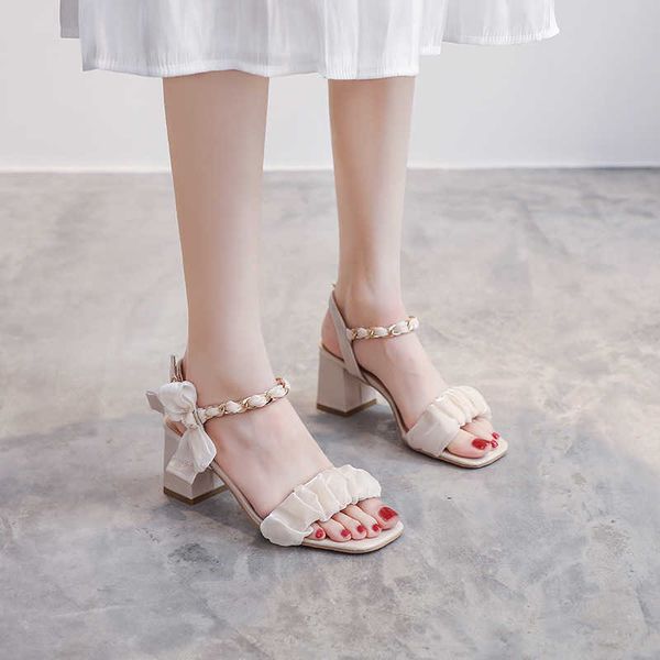 

shoes women stiletto sandals women's summer new versatile network red fairy style one belt matching skirt thick heels fashion high 2306, Black