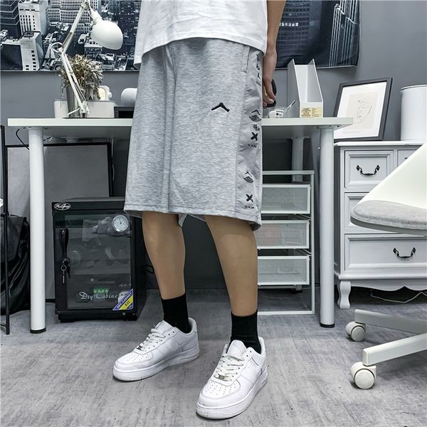 

men embroidered shorts summer male casual sports basketball cotton shorts running training pants, White;black