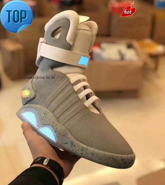 

automatic laces air mag back to the future shoes marty mcfly led mens glow in the dark black red grey high-men sneakers with box