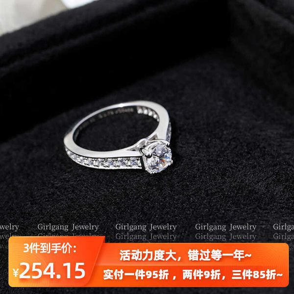 

high version card classic diamond ring 50 points 0.5ct sterling silver pt950d mosang inlaid simple commuting, Golden;silver