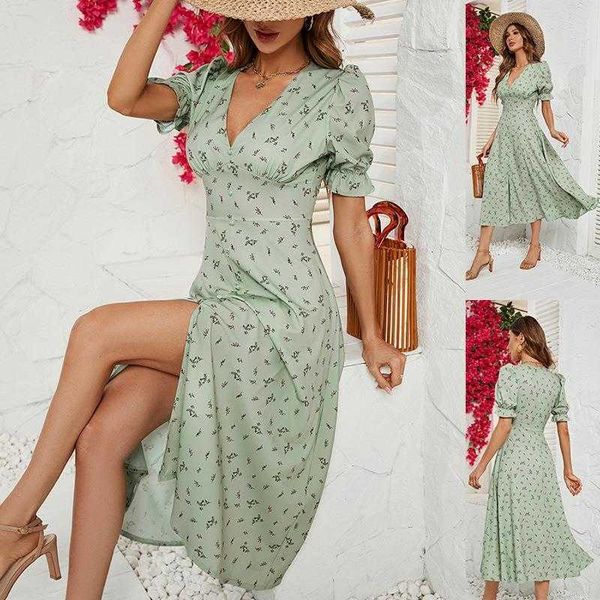 

printed dress summer v neck midi skirt casual dresses button women, Black;gray