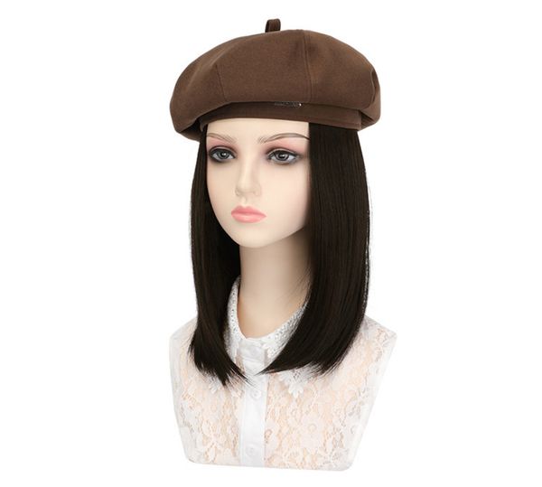 

20 inch fashionable bob wig cap for women - integrated hat wig with multiple style choices, Black