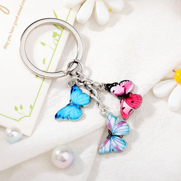 

colorful butterfly pendant keychain car bag decorate key chain for gift, Silver