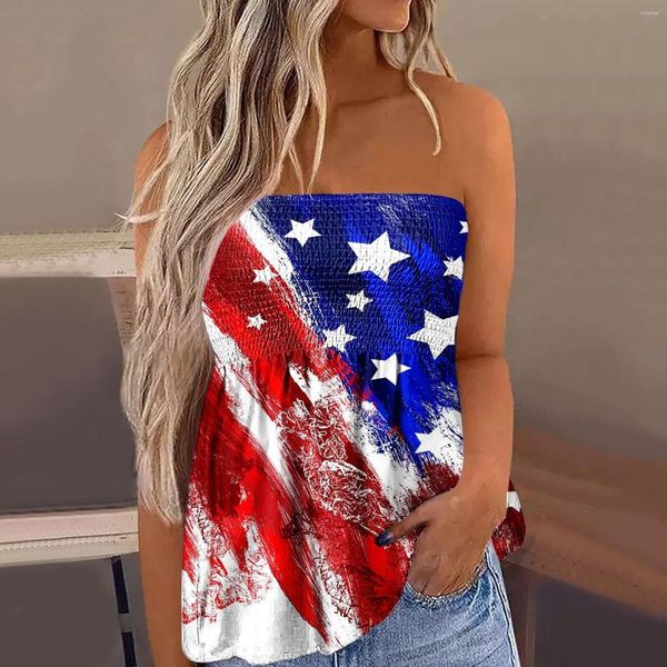 

women's tanks independence day women 4th of july tube summer casual tank crop american flag elastic design backless breathable straple, White