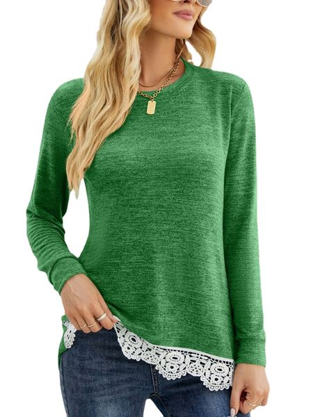 

women long sleeve solid lace patch lightweight pockets sweatshirt, White