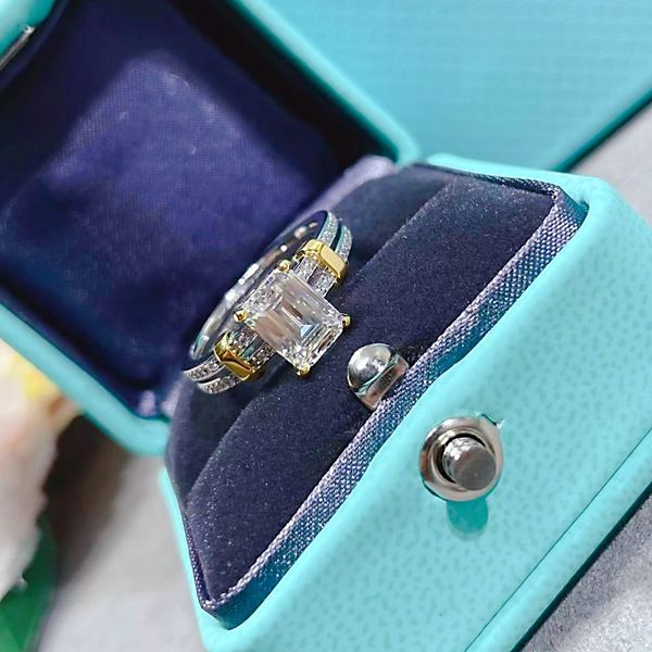 

7a925 sterling silver diamond women's wedding ring yellow diamond white diamond ring classic jewelry with box, Slivery;golden