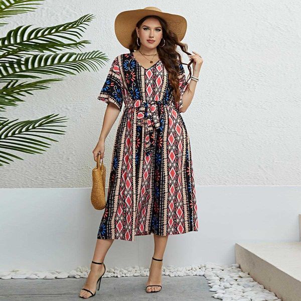 

womens v neck dress printed lace up sleeve waist mini a line, Black;gray